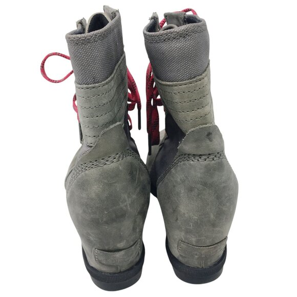 Sorel Lexie Wedge Lace Up Boots Women’s Size 8.5 Leather Canvas Quarry Gray - Picture 3 of 15